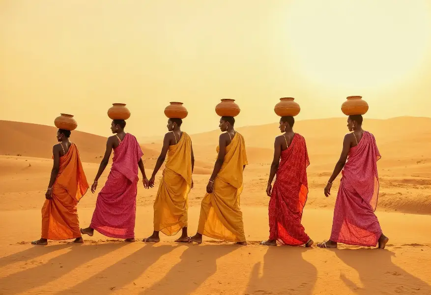 People carring water in desert